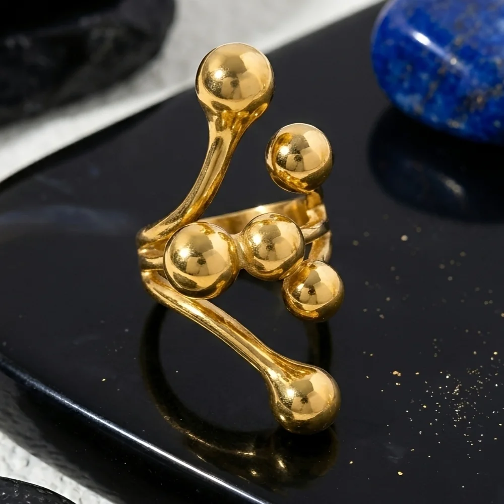 18K Gold Plated Stainless Steel Abstract Sculptural Statement Ring Size 8